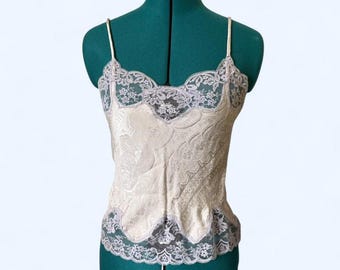 Vintage 70s 80s Guy Laroche White Silk Lace Cami Top Lingerie
