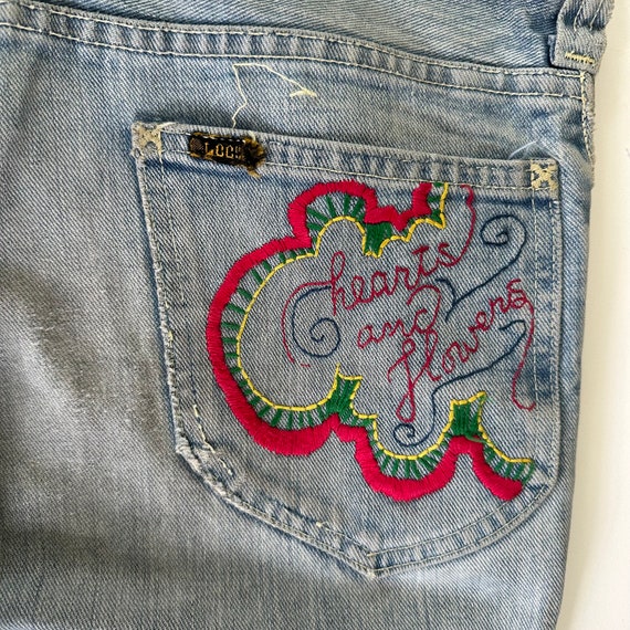 Vintage 60s 70s bell bottom jeans hippie embroide… - image 6