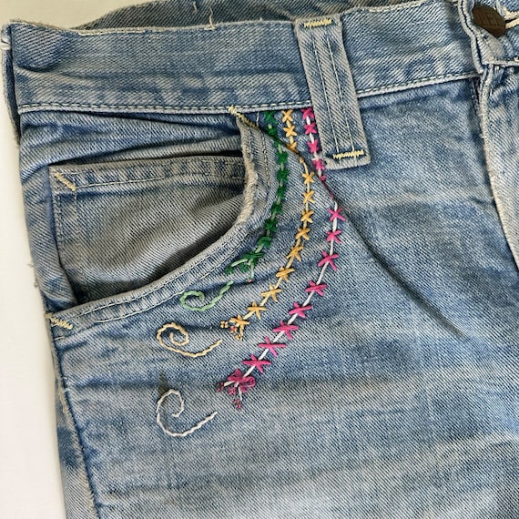 Vintage 60s 70s bell bottom jeans hippie embroide… - image 10