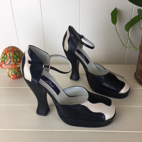 Vintage 90s Leather Cow Print Heels Made in Italy