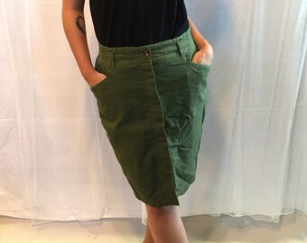 Vintage 90's Olive Green Linen Button Down Skirt
