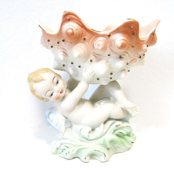 Vintage Cherub Planter/Trinket Dish, 1940's Occupied Japan Porcelain Figurine, Cherub with Seashell