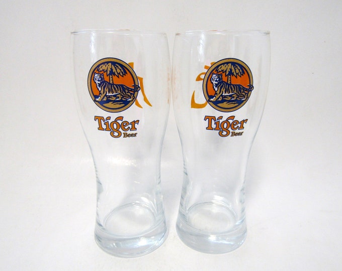 Vintage Tiger Beer Glasses Set of Two Tiger Beer Singapore Etsy