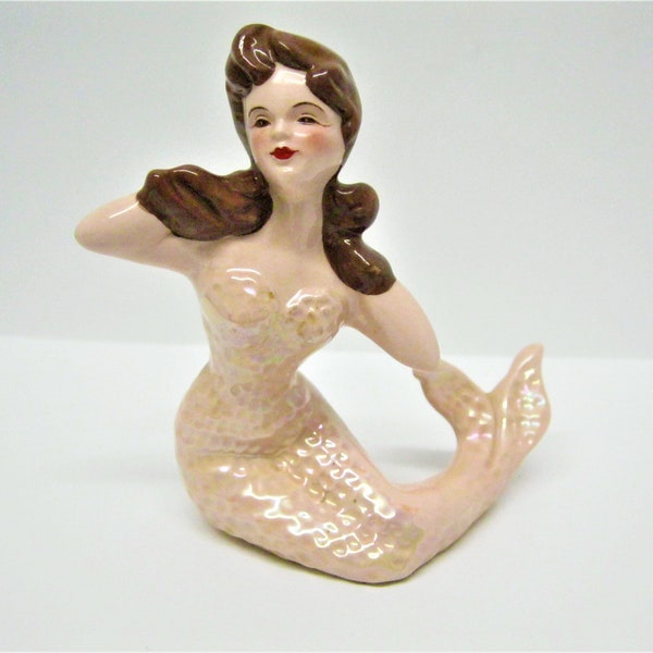 Vintage "Florence Ceramics" Opalescent Mermaid Figurine, Hand Painted Mermaid Figurine, Retro Mermaid Collectible