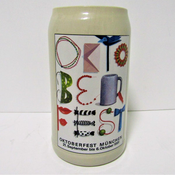 Vintage Extra Large German Stoneware Beer Stein, Oktoberfest Munchen Beer Mug, 1991 Octoberfest Munich Stein