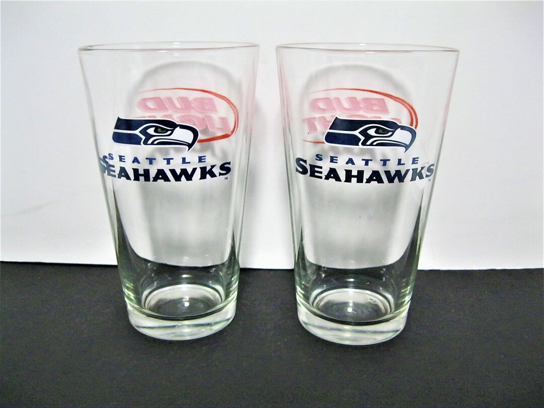 Vintage Seattle Seahawks Pint Glasses Set of Two, NFL Beer Glasses