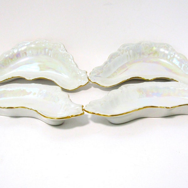 Vintage Porcelain Bone Dishes Set of Four, Crescent Shaped Side Dishes, Trinket Trays