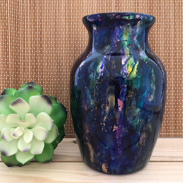 Multicolored Glass Vase, Unique Alcohol Ink Glass Vase, Gift for Flowers, Centerpiece, perfect for any home decor