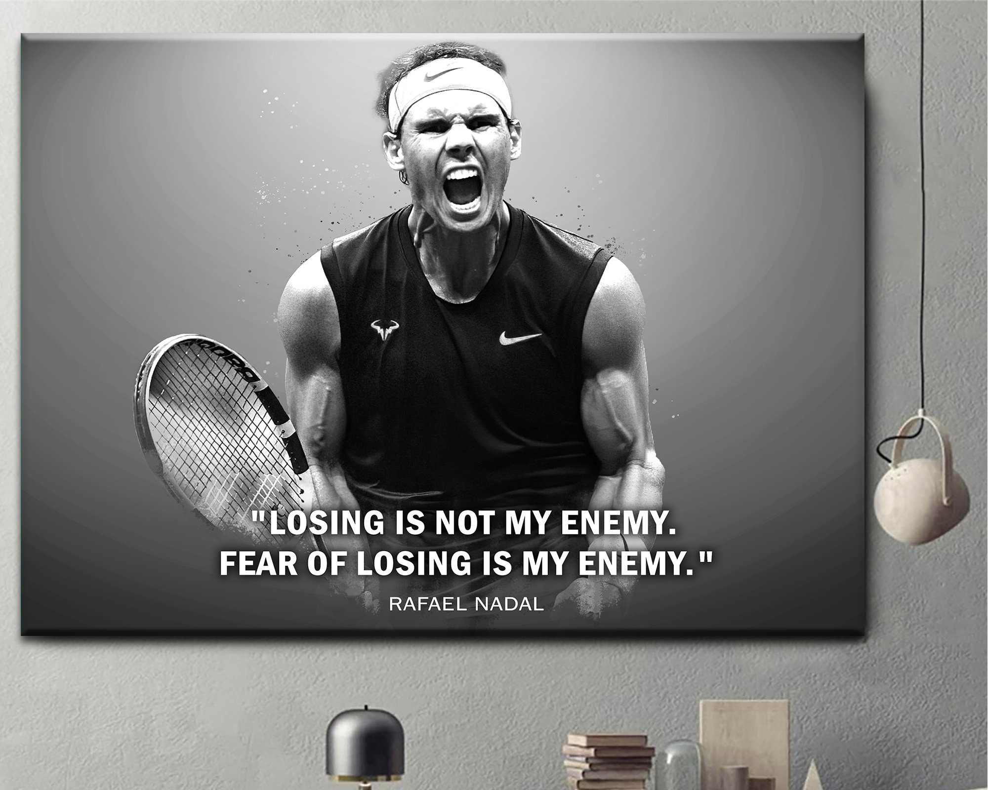 Rafael Nadal Black And White Portrait Art Canvas Motivational | Etsy