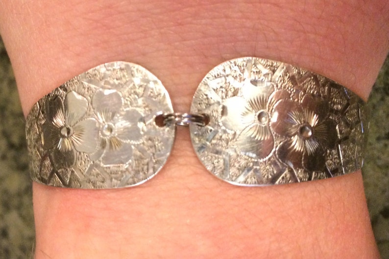 Antique Etched Sterling Silver Spoon Bracelet Etsy