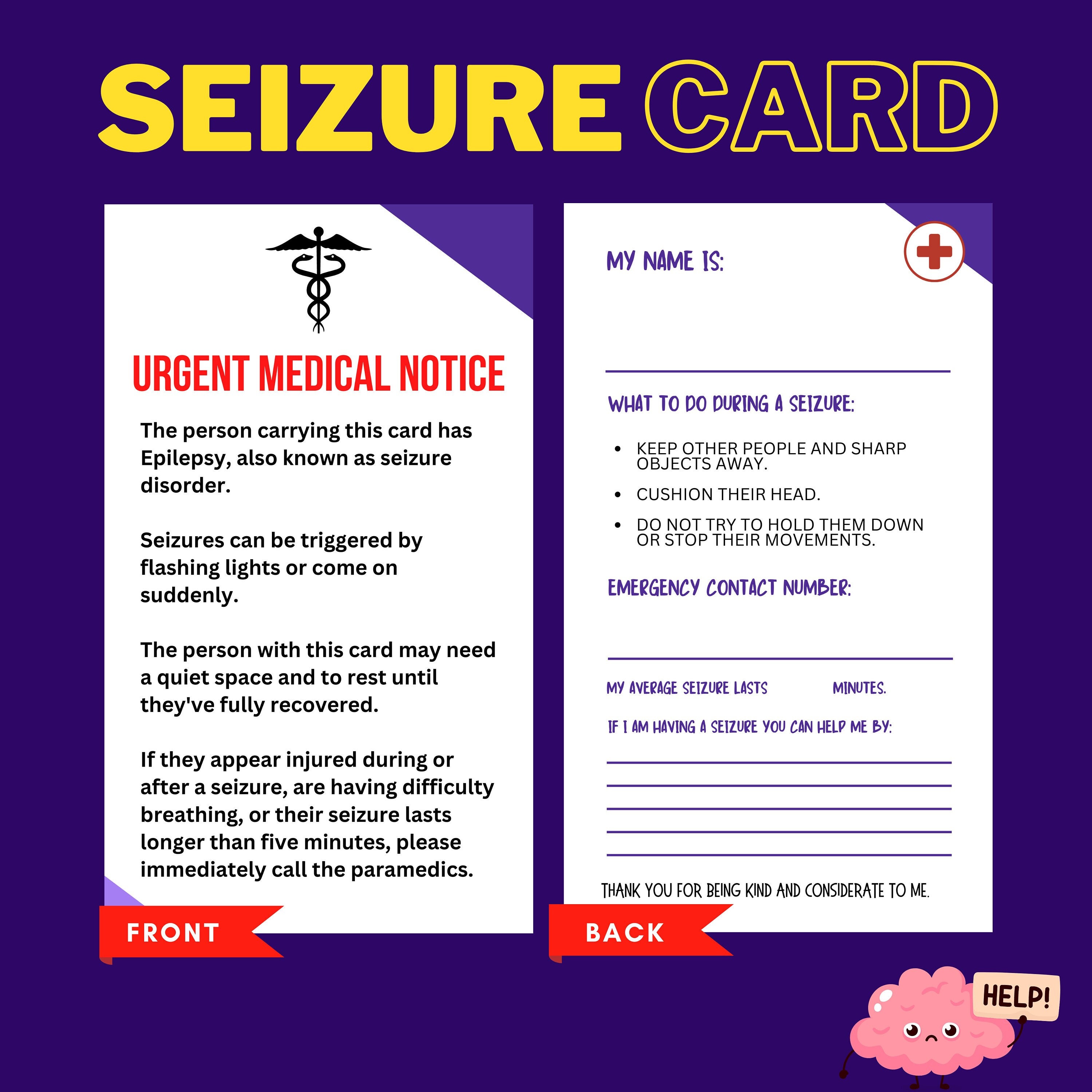 Helpful Medical Card Medical Alert Card for Epilepsy Assistance Card