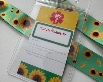Hidden Disability ID Card & Clear Holder with Sunflower Lanyard - Medical Alert Card - Accessibility Badge -  Great for Inclusive Travel!