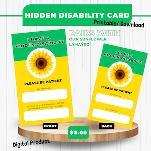 Versteckte Behinderung ID Badge Card mit Sonnenblume - Digital Printable Download