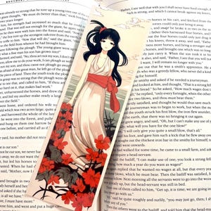 Anime Girl Bookmark, Japanese Manga Style Bookmark, Fantasy Anime Bookmark, Anime Lover Gift, Kawaii, Manga Book Accessory, Red Floral, Girl