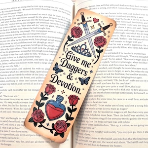 Give Me Daggers & Devotion Fantasy Bookmark, Romantasy Bookmark, Swords And Roses, Potions, Fantasy Reader, Book Quote Bookmark, Bookish