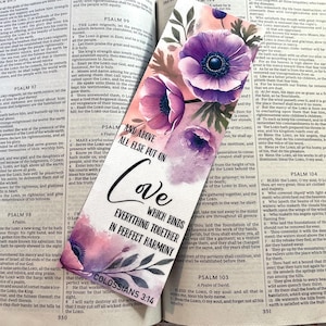 Purple Floral Bible Verse Bookmark, Colossians Bible Verse, Scripture Bookmark, Bible Bookmark, Love Binds, Bible Study, Religious Gift