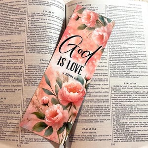 God Is Love Bookmark, Double Sided Bookmark, Bible Verse Bookmark, Scripture Bookmark, Christian Gift, Religious Gift, Floral, Bible Quote