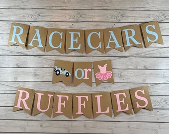 Race Cars Or Ruffles Banner, Race Cars Or Ruffles Gender Reveal, Race Car Gender Reveal, Racing Gender Reveal, Gender Reveal Banner