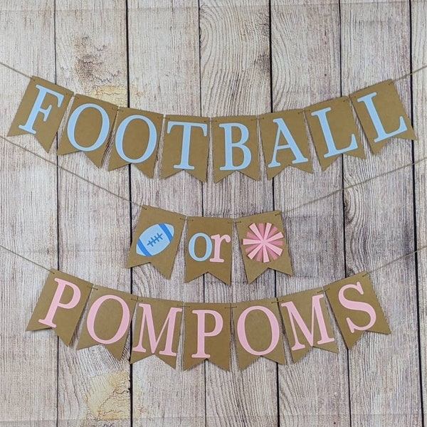 Football Or Pom Poms Banner, Football Or Pom Poms Gender Reveal, Football Or Pom Poms, Football Gender Reveal, Gender Reveal Banner