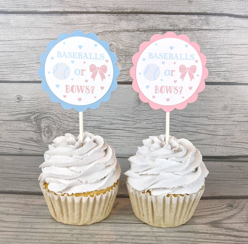 Baseballs or Bows Cupcake Toppers Set of 12 Baseballs or Etsy