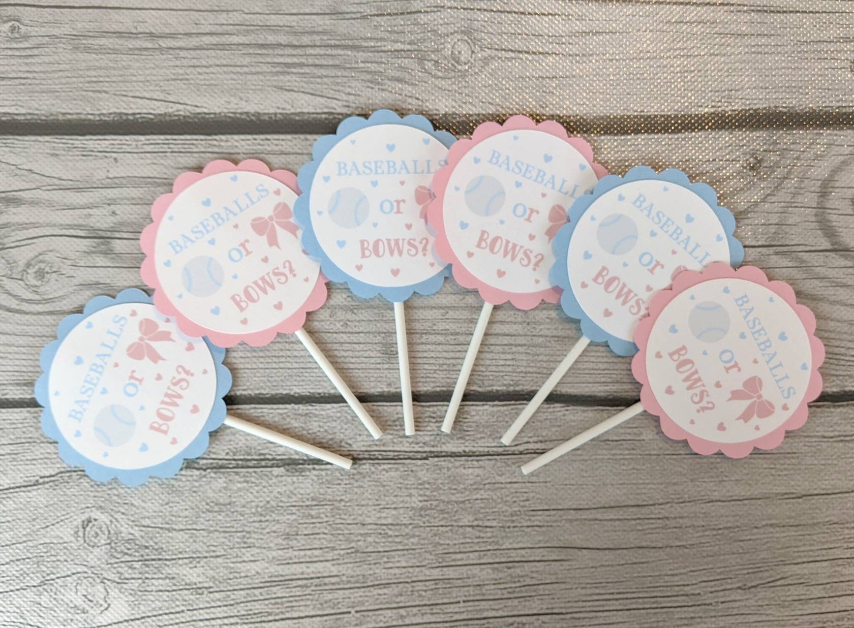 Baseballs or Bows Cupcake Toppers Set of 12 Baseballs or Etsy