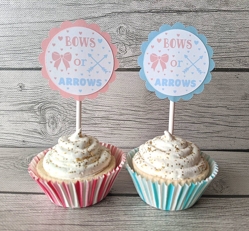 Bows or arrows cupcake topper/ Gender reveal cupcake toppers/ set of 12
