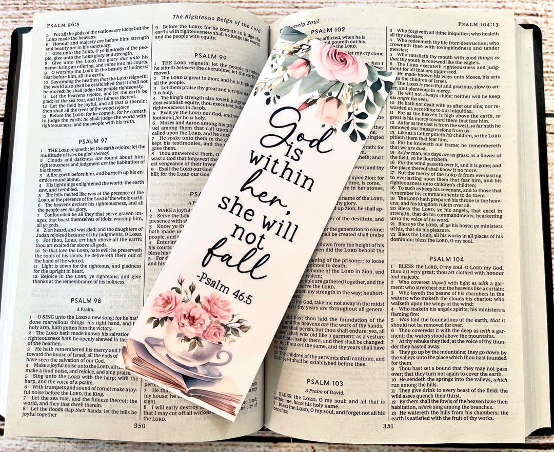 Bible Bookmark, God is Within Her She Will Not Fall, Psalm 46:5, Floral ...
