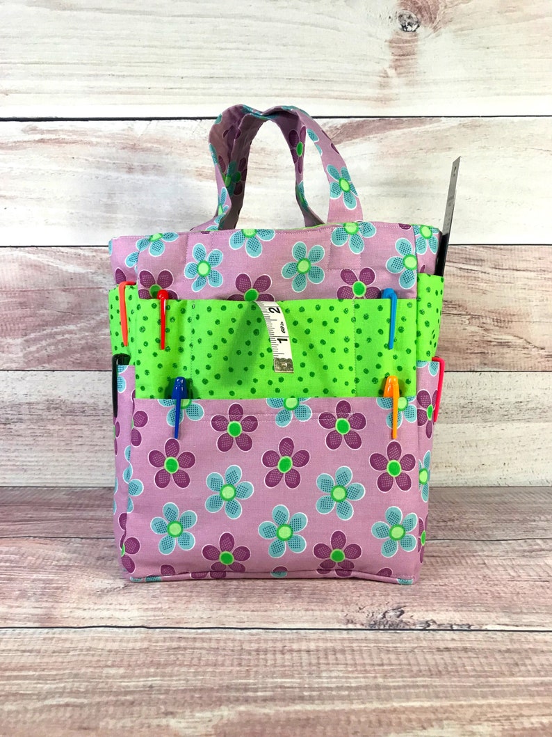 Bible Tote Bag Flower Tote Bag Tote Bag Floral Tote Bag Library Tote Bag Organizer Bag Multiple Pockets Bag Purple Flower Tote Bag