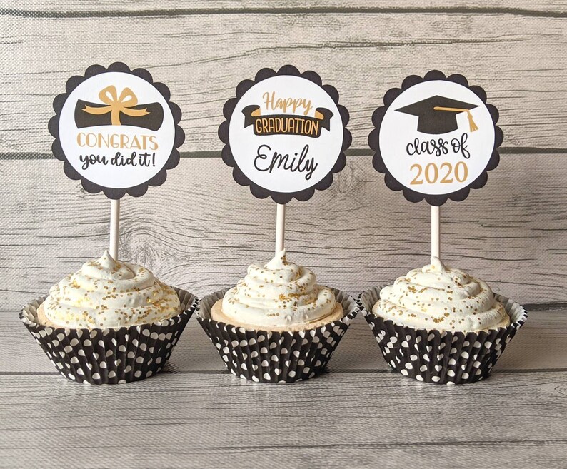 Graduation Cupcake Toppers Black And Gold Class Of 2020 You Etsy