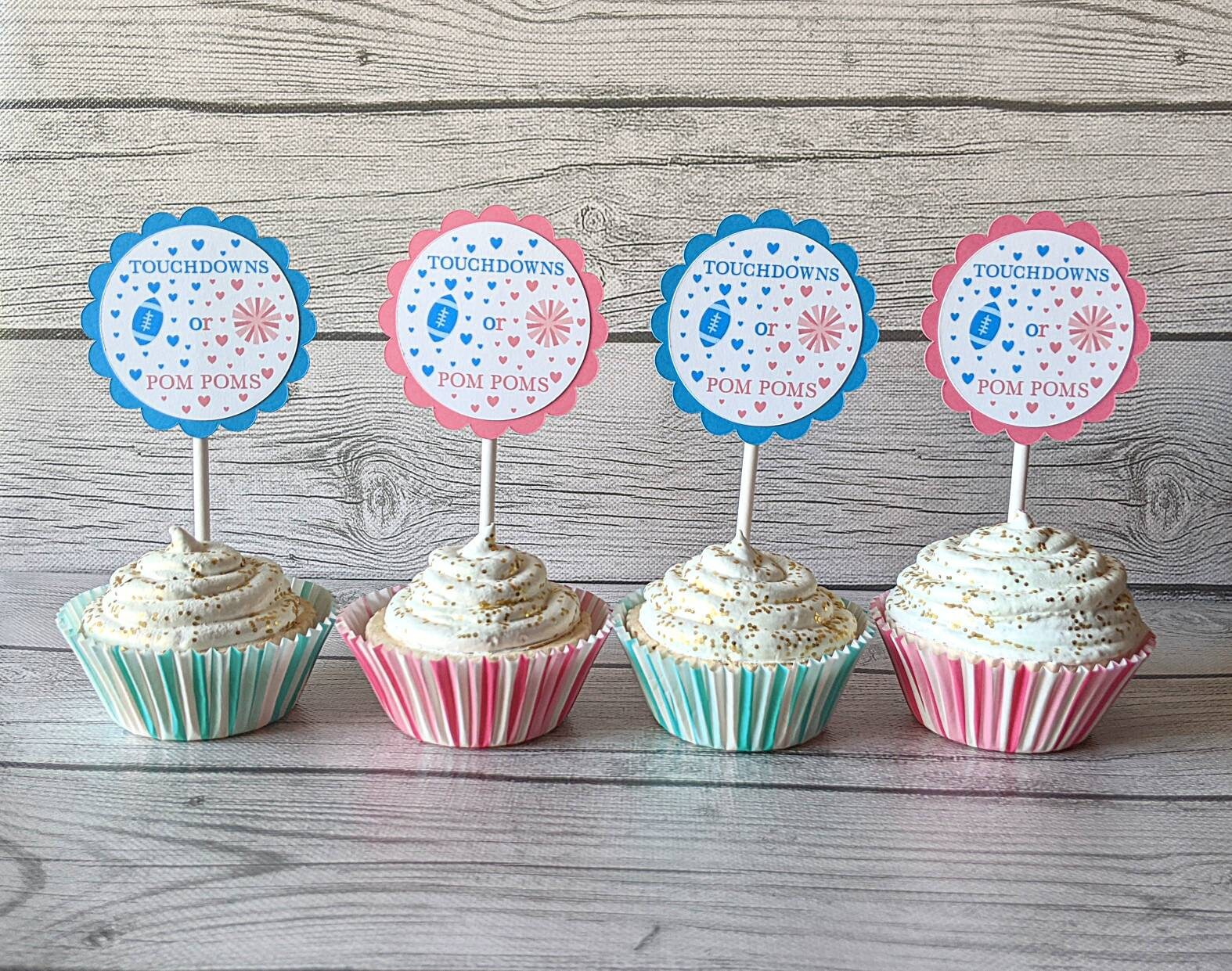 Touchdowns Or Pom Poms Cupcake Toppers Touchdowns Or Pom