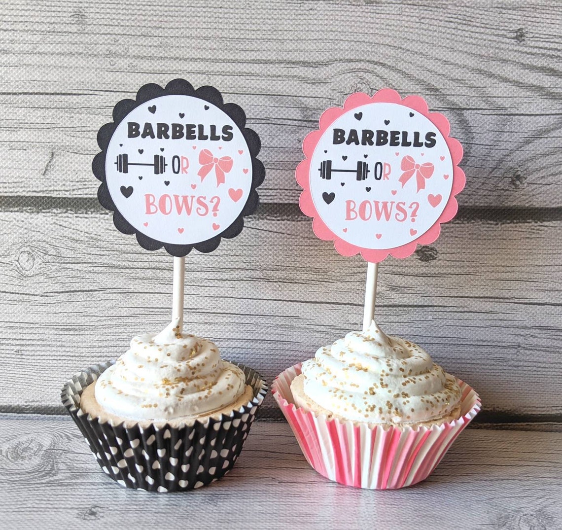 Barbells Or Bows Gender Reveal Barbells Or Bows Cupcake Etsy