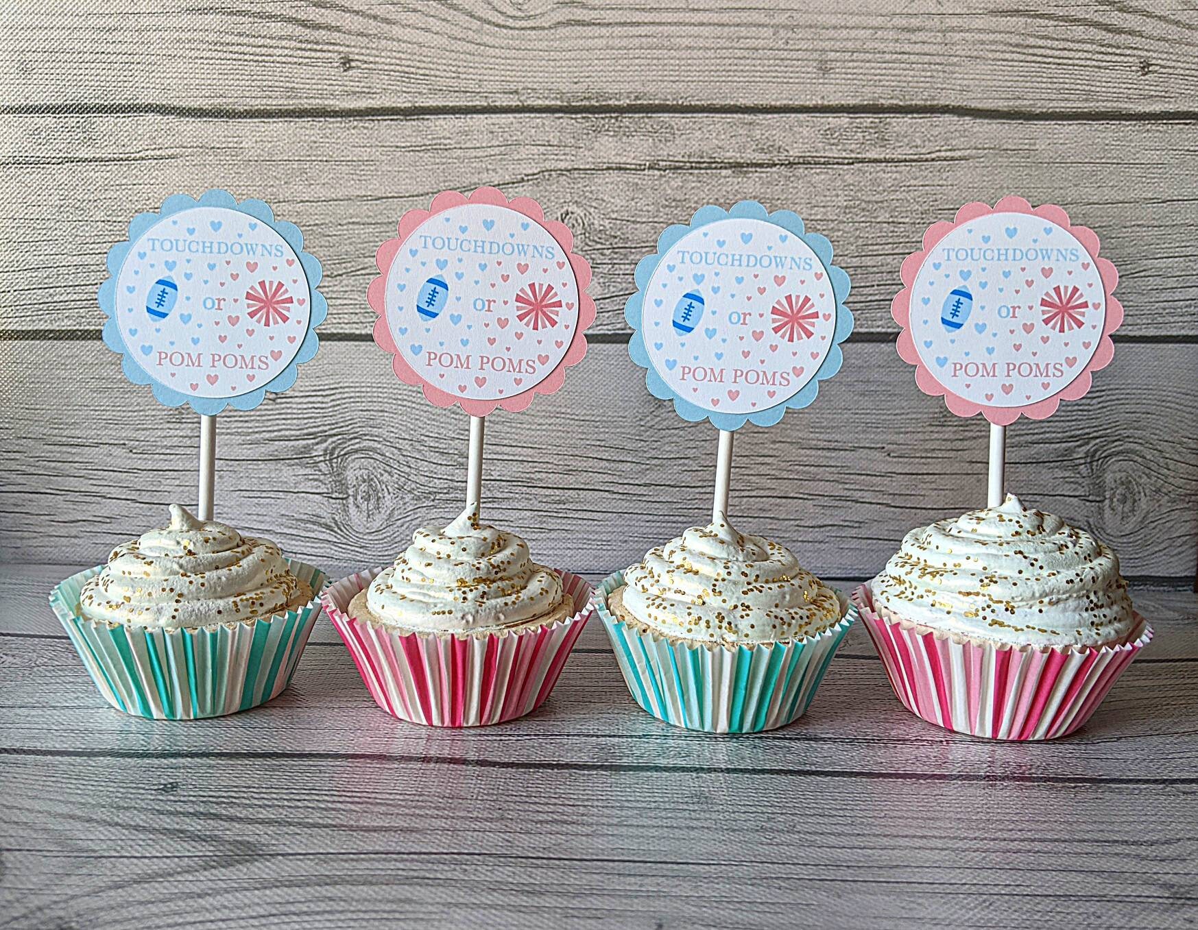 Touchdowns Or Pom Poms Cupcake Toppers Touchdowns Or Pom Etsy