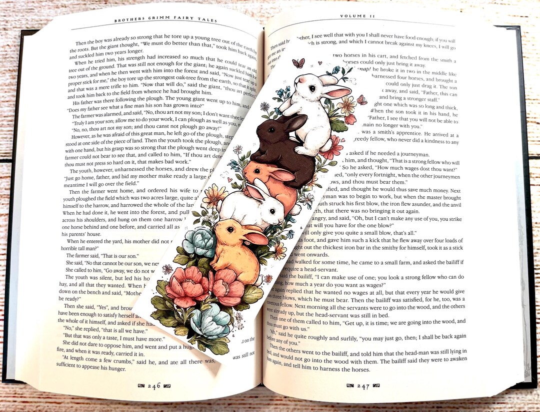 Stacked Rabbits Floral Bookmark, Bunny Bookmark, Rabbits With Flowers ...