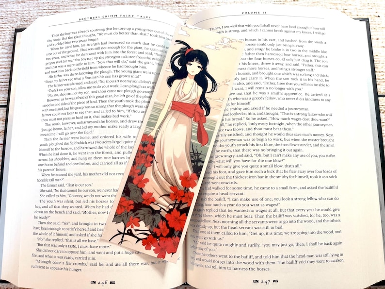 Anime Girl Bookmark, Japanese Manga Style Bookmark, Fantasy Anime Bookmark, Anime Lover Gift, Kawaii, Manga Book Accessory, Red Floral, Girl