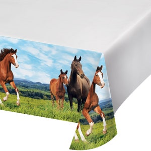 Horse Theme Party Tablecover/ Horse Birthday Party Plastic Tablecover/ Horse Lover's Party Decor/ Horse Decor image 1
