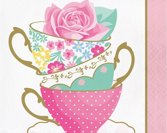 Tea Party Large Napkins / Tea Party Birthday Napkins / Floral Tea Party / Fancy Tea Party Napkins