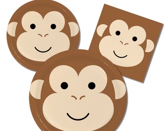 Jungle Animals Party Supplies- Safari Plates, Jungle Party Plates, Safari Party Decor, Monkey Party Plates, Monkey Napkins