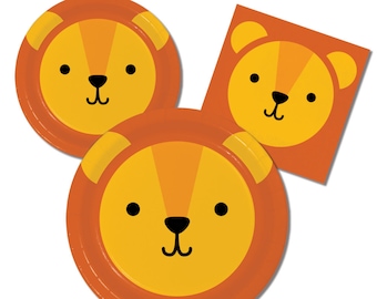 Jungle Animals Party Supplies- Placas Safari, Placas de fiesta en la selva, Decoración de fiesta de Safari, Placas de fiesta de león, Servilletas de león