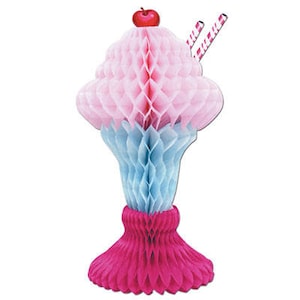 Pink Honeycomb Ice Cream Centerpiece/ Ice Cream Sundae Party Decor/ Ice Cream Paper Decoration/ Sprinkles Birthday Party