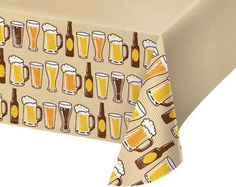 Cheers and Beers Party Tablecover/ Beer Party Tablecover/ Beer Theme Tablecover/ Beer Party Supplies