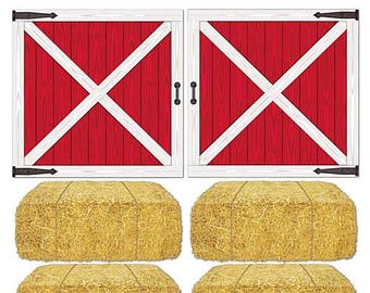 XL Red Barn Siding & Hay Backdrop Props/ Western Party Back Drop/ Farm Birthday Party Photo Booth Props/ Red Barn Scene Setter