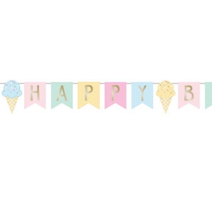 Bannière anniversaire crème glacée - Anniversaire crème glacée, décoration de fête, décoration crème glacée, décoration deux bonbons, articles de fête crème glacée