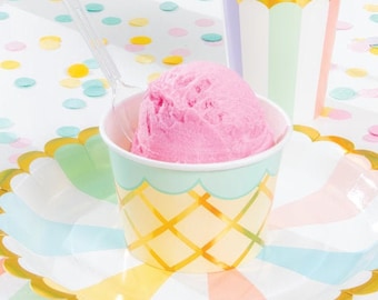 Ciotole per festa a tema gelato - Compleanno a tema gelato, decorazioni per feste, decorazioni a tema gelato, due dolci decorazioni, articoli per feste a tema gelato, coppette e cucchiaini per dolcetti