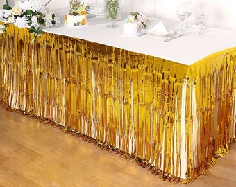 Gold Fringe Table Skirt- Gold Party Decoration, Gold Baby Shower, Gold Birthday, Gold Decoration