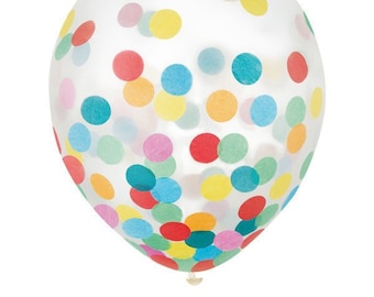 Pre-Filled Rainbow Latex Balloons / Multi Color Confetti Balloons / Rainbow Confetti Balloons / Round Balloons