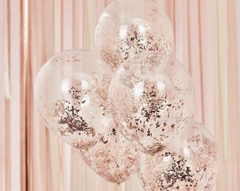 5 CT Rose Gold Confetti Balloons- Rose Gold Balloons, Rose Gold Balloon Decor, Rose Gold Confetti Balloons, Rose Gold Decoration