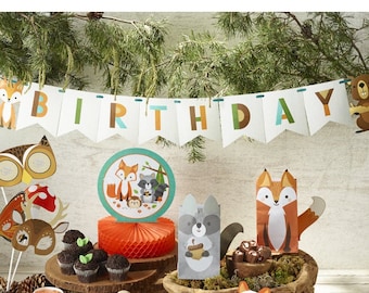 Woodland Party Birthday Banner- Woodland Birthday Decoration, Woodland Birthday Party Decor, Woodland First Birthday
