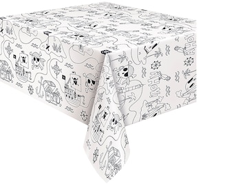 Pirate Party Tablecover- Pirate Party Decoration, Pirate Birthday Party Decor, Pirate Coloring Activity, Pirate Birthday