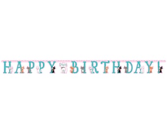 Pancarta de fiesta de cumpleaños de gatitos: Decoración de fiesta de gatos en color turquesa y rosa