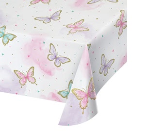 Butterfly Party Tablecover- Butterfly Party Decor, Butterfly Baby Shower, Butterfly Birthday, Pastel Butterfly, Gold Butterfly